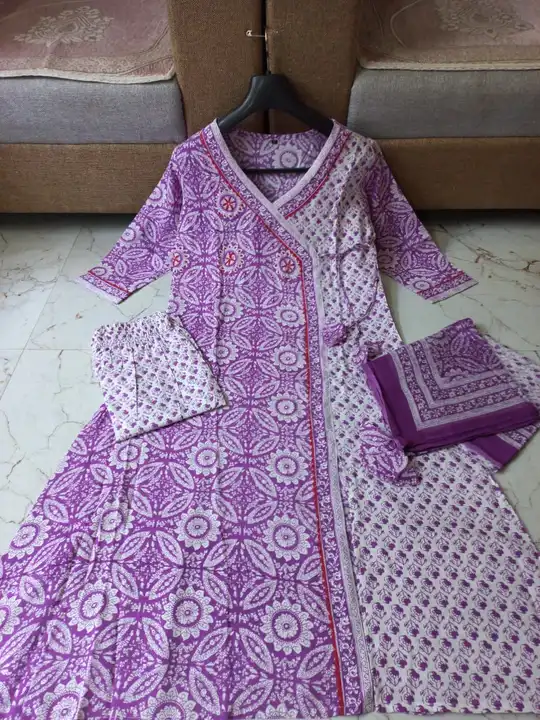 Beautiful Rayon Fabric  Printed Anarkali angarkha long Kurti  With pant And Printed Dupatta   Heavy  uploaded by PRASACHI on 8/25/2023