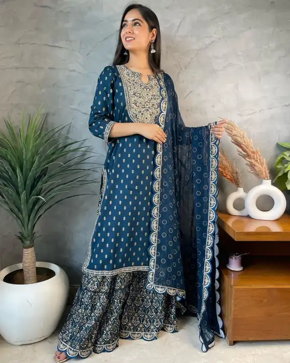 *Beautiful Rayon Fabric  Printed Straight long Kurti  With Sharara And Printed Dupatta   Heavy 3pis  uploaded by PRASACHI on 8/25/2023