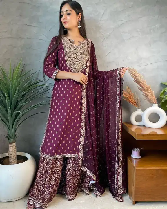 *Beautiful Rayon Fabric  Printed Straight long Kurti  With Sharara And Printed Dupatta   Heavy 3pis  uploaded by business on 8/25/2023