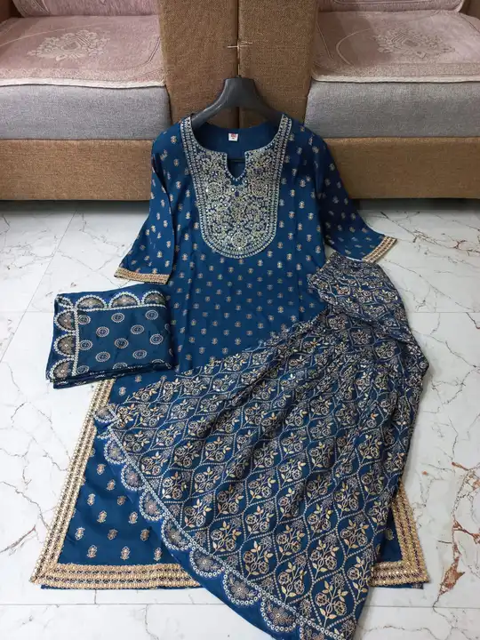 *Beautiful Rayon Fabric  Printed Straight long Kurti  With Sharara And Printed Dupatta   Heavy 3pis  uploaded by PRASACHI on 8/25/2023
