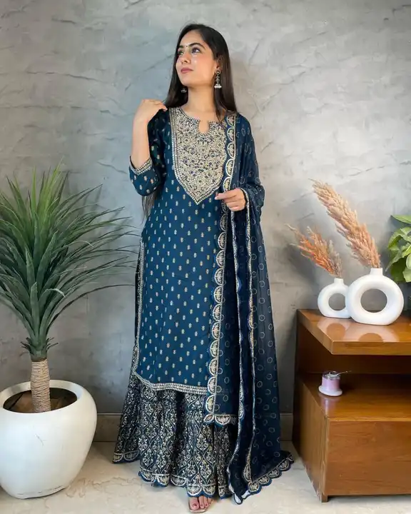 *Beautiful Rayon Fabric  Printed Straight long Kurti  With Sharara And Printed Dupatta   Heavy 3pis  uploaded by business on 8/25/2023