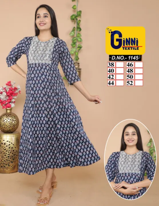 Heavy Fabric Rayon Anarkali Ghera with neck work 499/-
4pc Combo (M,L,XL,XXL) uploaded by GINNI TEXTILE on 8/25/2023