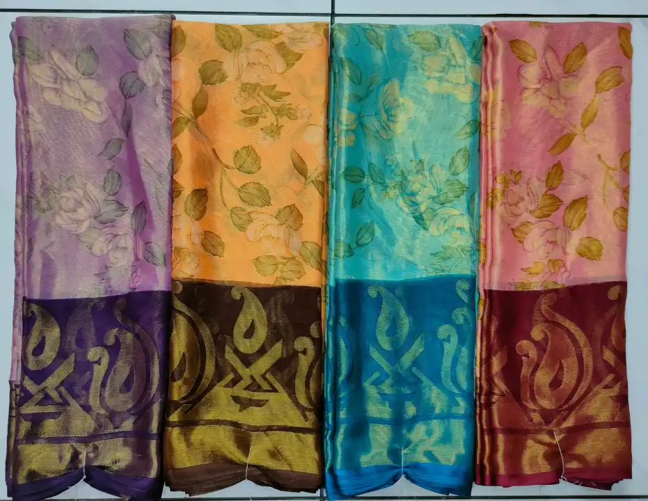 Fancy printed chiffon barso fabrics saree uploaded by business on 8/25/2023