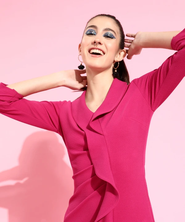 Women's Magenta Solid Asymmetric Ruffled Midi Dress uploaded by business on 8/25/2023