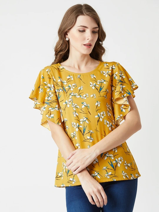 Women's Multicolor Round Neck Short Sleeve Floral Ruffled Regular Top uploaded by business on 8/25/2023
