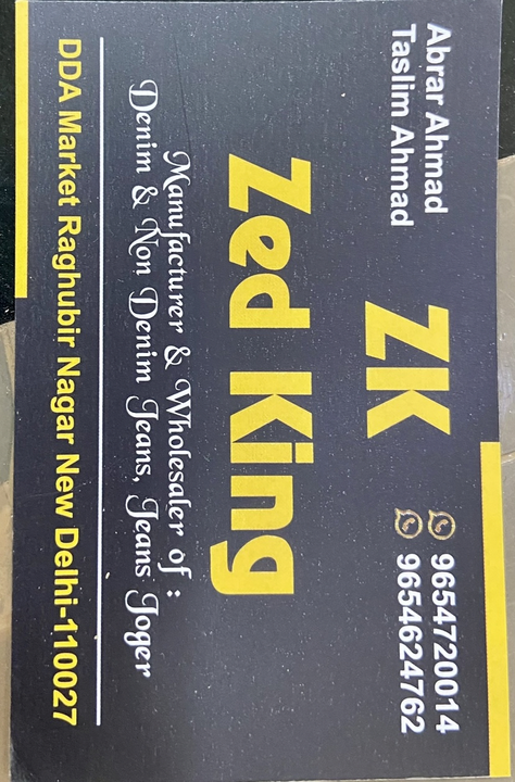 Visiting card store images of Zed king jeans