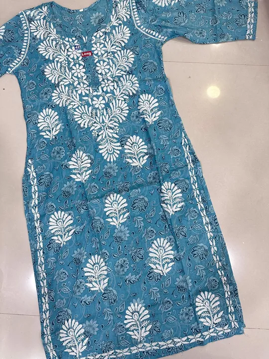 Printed Mul Cotton Kurti With fine hand embroidery  uploaded by business on 8/25/2023