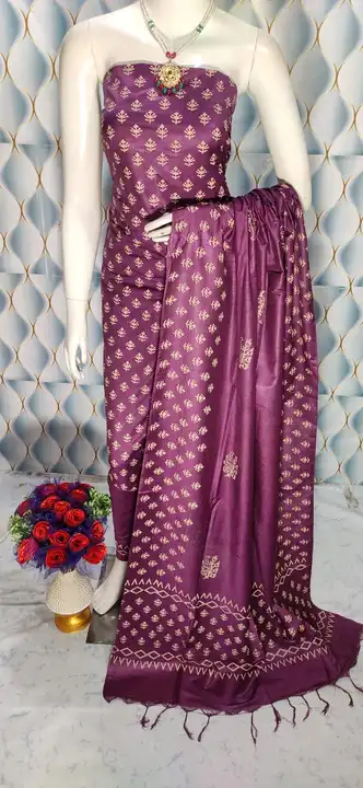 BLOCK PRINT SUIT...
FABRICS ✡️ KATAN SLUB 
ALL OVER SAME COLOUR

➡TOP BOTTOM AND DUPATTA : FREE SIZE uploaded by Weavers gallery on 8/25/2023