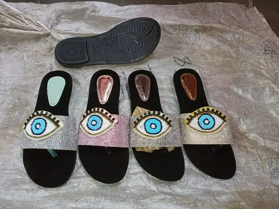 Fancy Black Women Flats Slippers With Eye Design daily use Chappal For Ladies uploaded by business on 8/26/2023