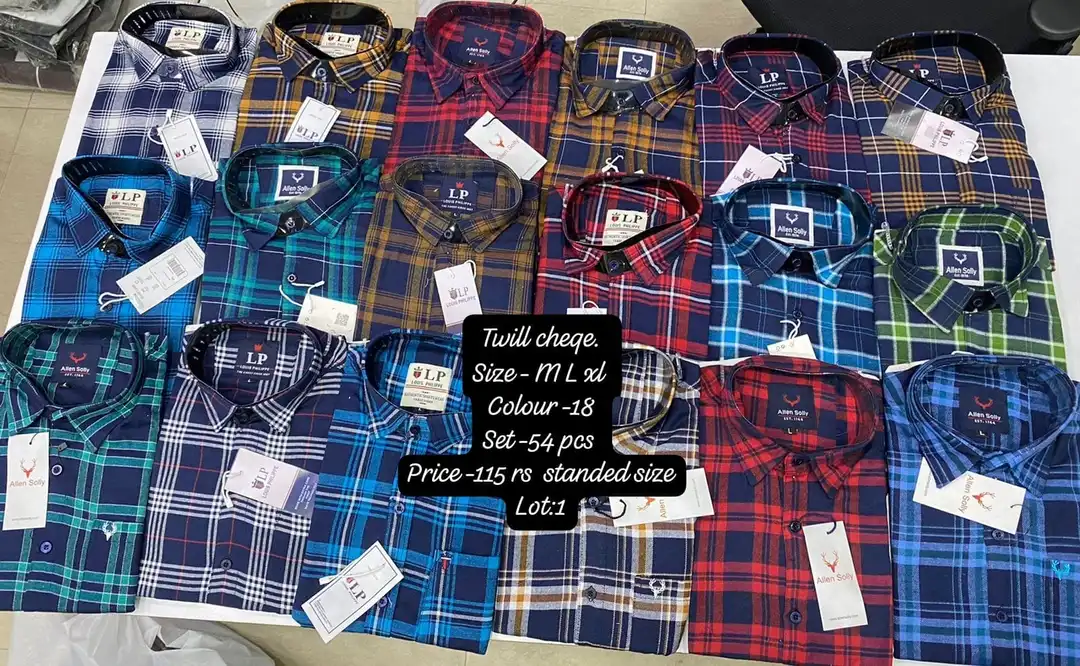 Twill cheqe.
Size - M L xl 
Colour -18
Set -54 pcs 
Price -115 rs  standed size
Lot:1 uploaded by business on 8/26/2023