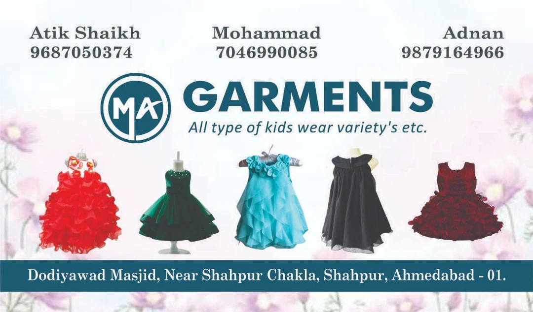 Visiting card store images of M. A Garments