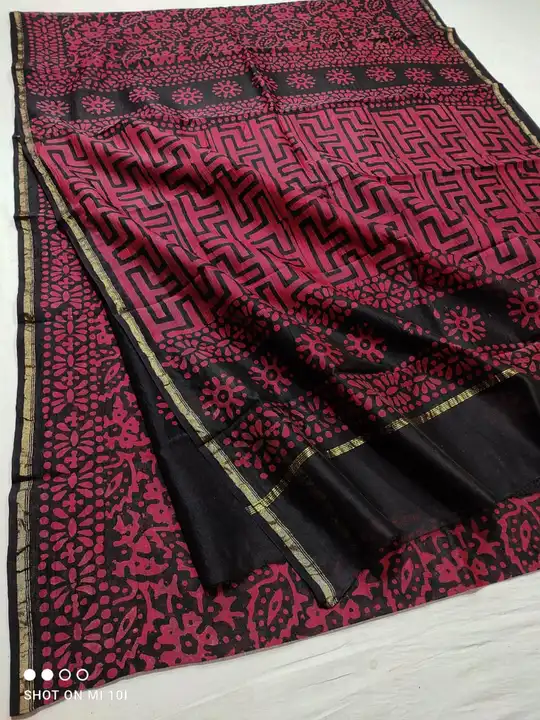 Handblock fancy batik print chanderi saree uploaded by Virasat handloom chanderi on 8/26/2023