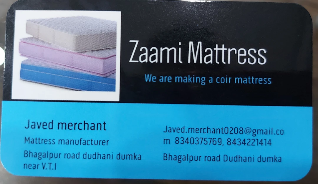 Visiting card store images of Zaami mattress