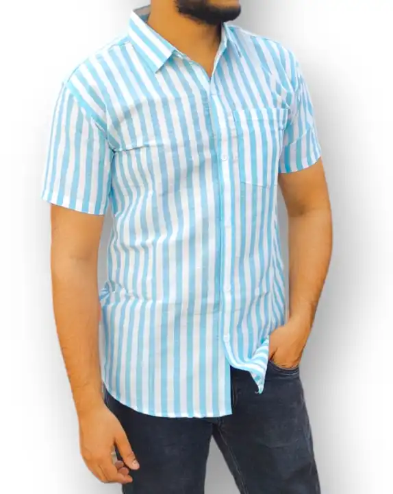 Blue khadi Patta Shirts uploaded by business on 8/28/2023