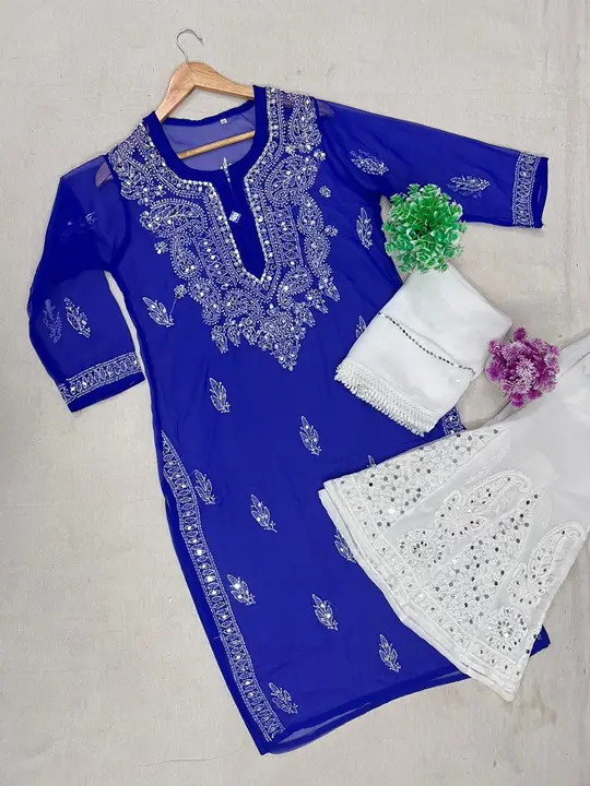Lucknow Chikankari Blue colour Kurti Set  uploaded by Chikansazi on 8/29/2023