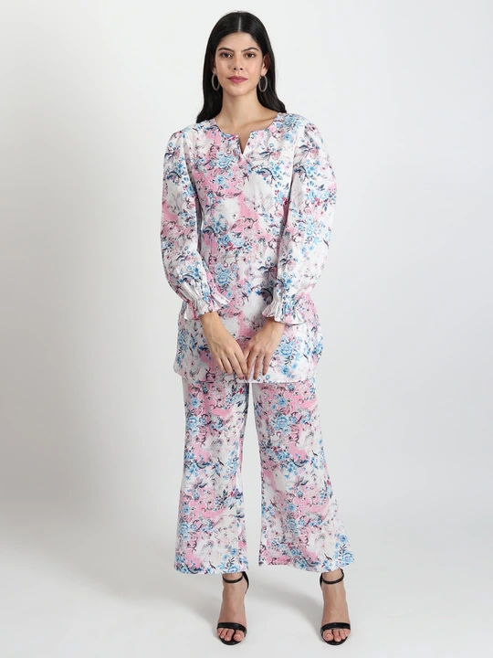 Pink & Blue floral puff sleeve Co-ord set  uploaded by business on 8/29/2023