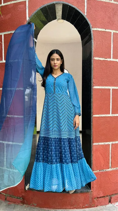 Exclusive Printed Georgette Gown with Mirror work and Duppatta  uploaded by business on 8/29/2023