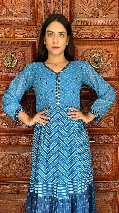 Exclusive Printed Georgette Gown with Mirror work and Duppatta  uploaded by Vihu fashion on 8/29/2023