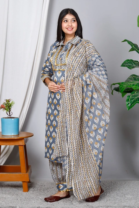 Cotton Sequence Work kurta pant Dupatta set uploaded by business on 8/29/2023