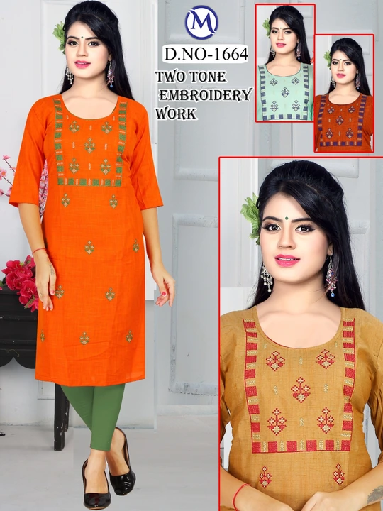 Two tone embroidery work kurti uploaded by M creation on 8/29/2023