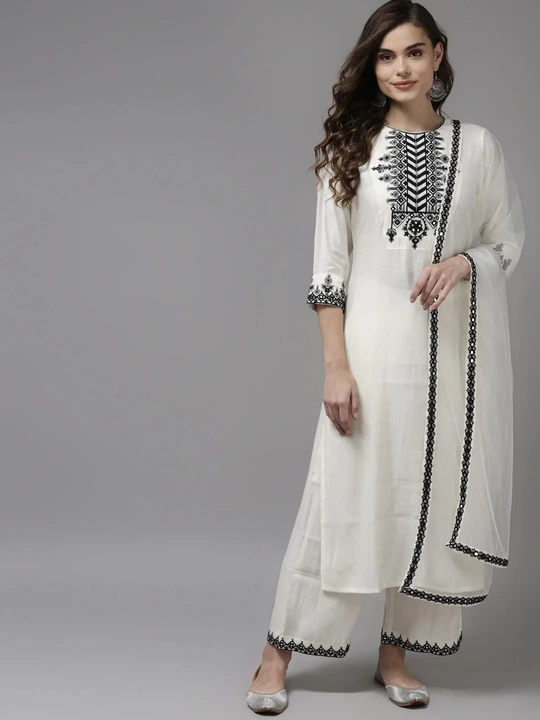 Ladies embroidery kurti palazzo duppata set uploaded by business on 8/30/2023