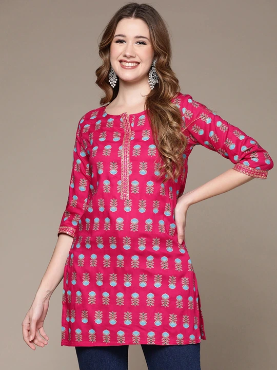 Ladies Rayon Printed Short Embroidery kurti uploaded by business on 8/30/2023