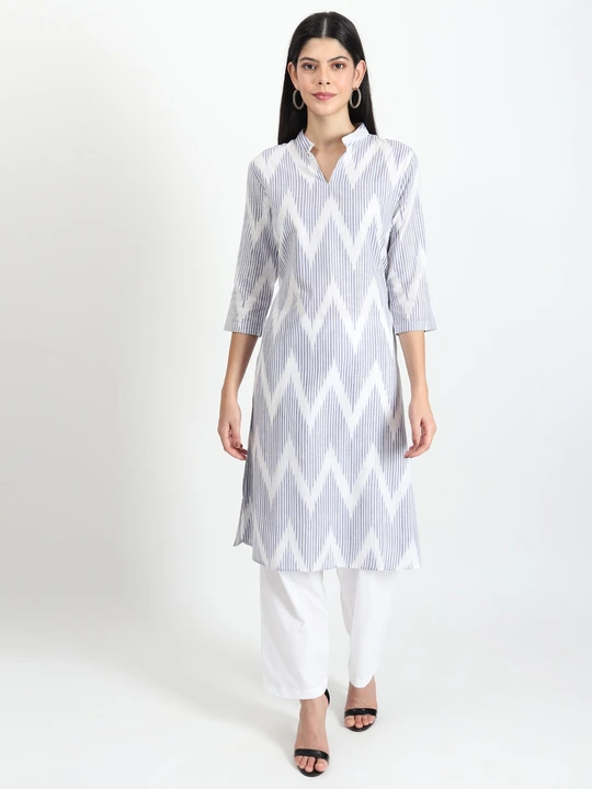 Pure cotton ikat print Navy blue and white kurti uploaded by business on 8/30/2023
