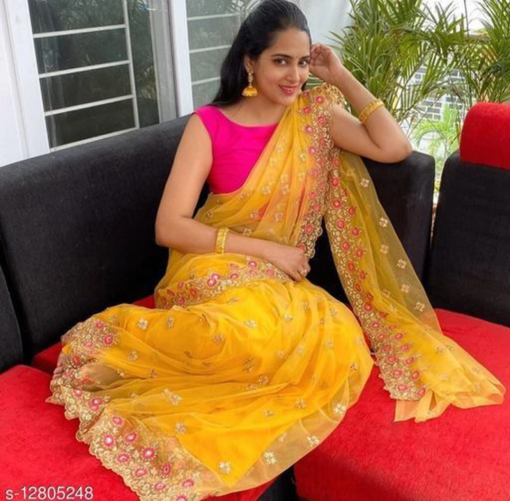 saree 2023 new designer embroidered net yellow mirror bollywood partyware lowest price women sarees
 uploaded by business on 8/30/2023