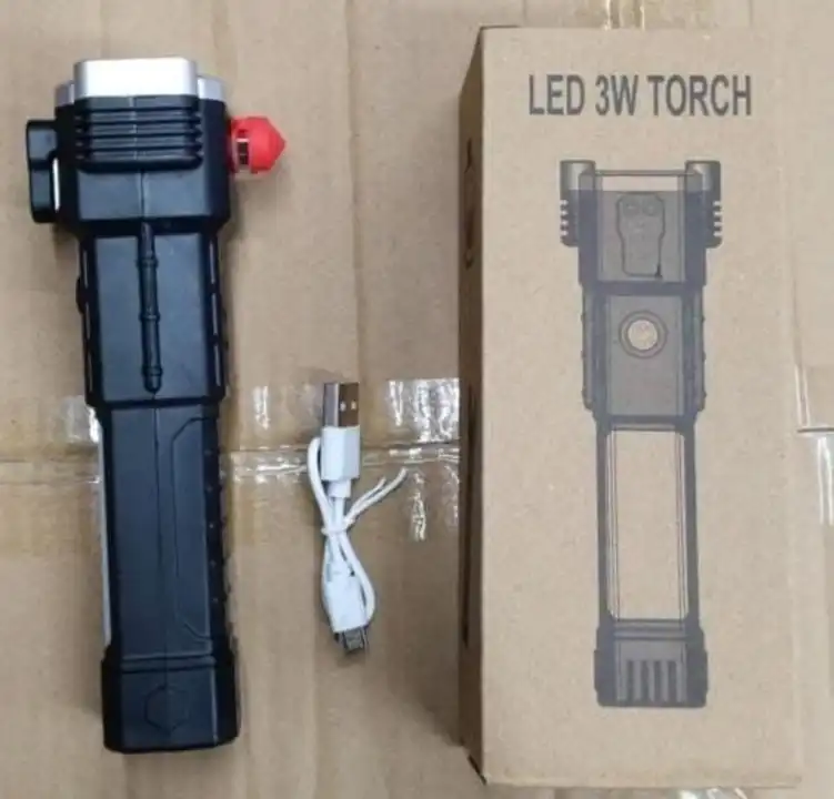 Rechargeable Torch Flashlight,Long Distance Beam Range Car Rescue Torch with Hammer Window Glass and uploaded by Ravbelli on 8/30/2023