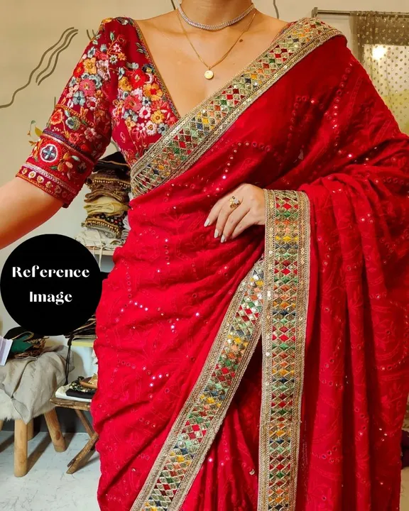 Post image *Georgette hit design | KANCHANA*

*Durga pooja special * 

Superb Soft Refined Georget Silk Saree With Lucknowi Thread Chikankari Work with 9Mm sequins work n also attached sequencing work viscos border too With Banglori sattin Silk *work* Blouse 

*In our saree all embroidery work done by viscos thread only*

*Price ₹ 1885 /-*

*Ready stock, Hit design* 😘😘
