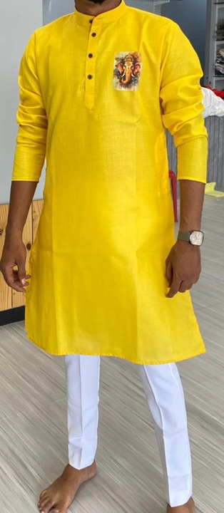 Cotton white and yellow ganpati bappa special kurta only top  uploaded by Vinit creation on 8/31/2023