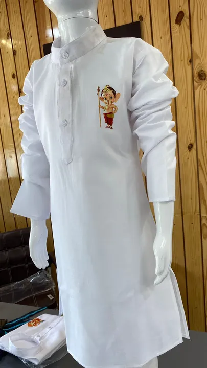 Cotton white and yellow ganpati bappa special kurta only top  uploaded by business on 8/31/2023