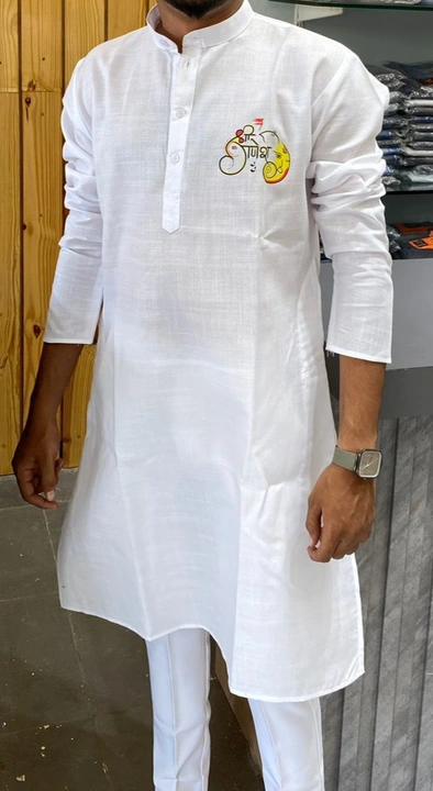 Cotton white and yellow ganpati bappa special kurta only top  uploaded by Vinit creation on 8/31/2023
