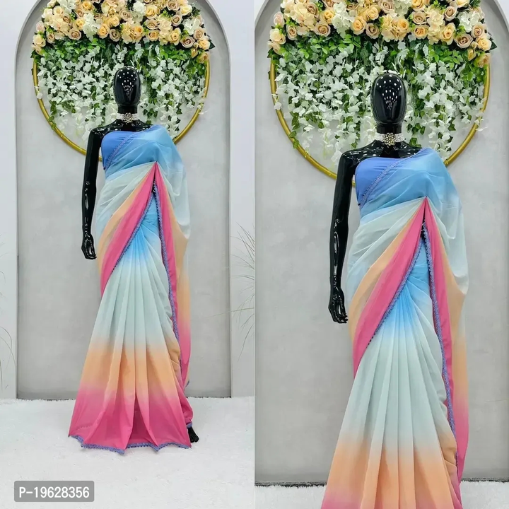 Georgette Multicolor Printed Lace Border Saree with Blouse uploaded by business on 8/31/2023
