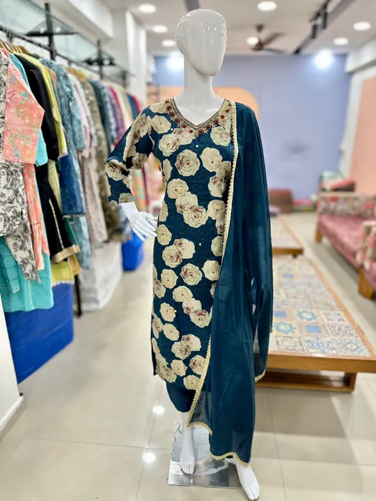 Turquoise three piece suit uploaded by Kanha Enterprises on 8/31/2023