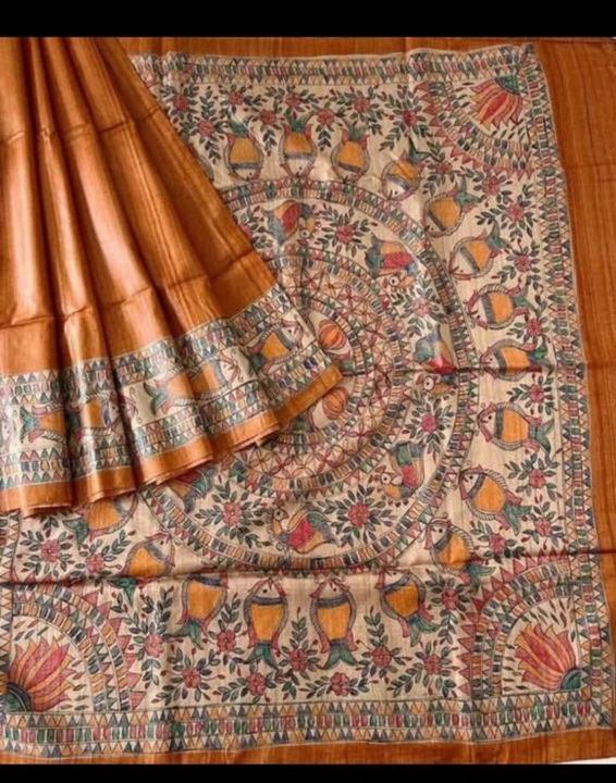 Tussar by ghicha madhubani hand painted silk saree uploaded by Manufacturer of tussar gheecha 100 % silk saree on 8/31/2023
