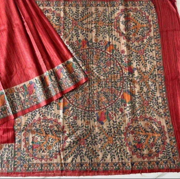 Tussar by ghicha madhubani hand painted silk saree uploaded by Manufacturer of tussar gheecha 100 % silk saree on 8/31/2023