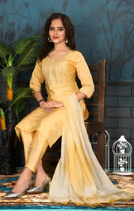 Exclusive Designer Kurta set with dupatta inChanderi Cotton silk uploaded by Utsav Kurti House on 9/2/2023