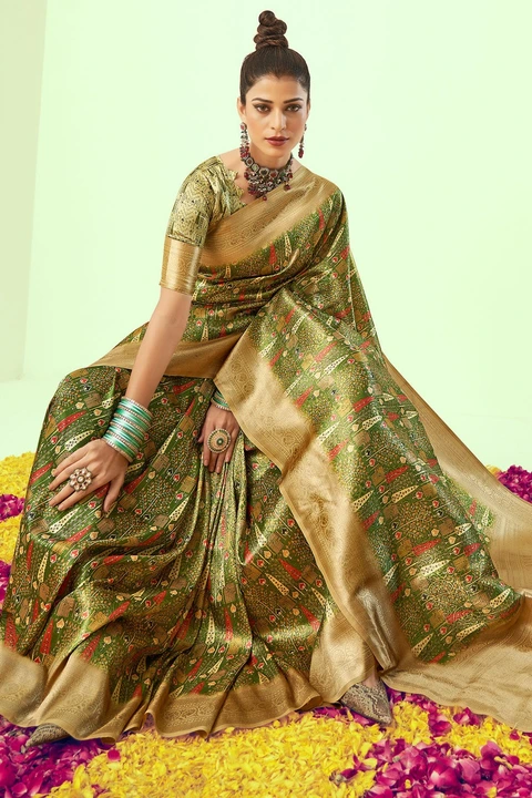 Golden and multi colour flower design saree  uploaded by Dhananjay Creations Pvt Ltd. on 9/2/2023