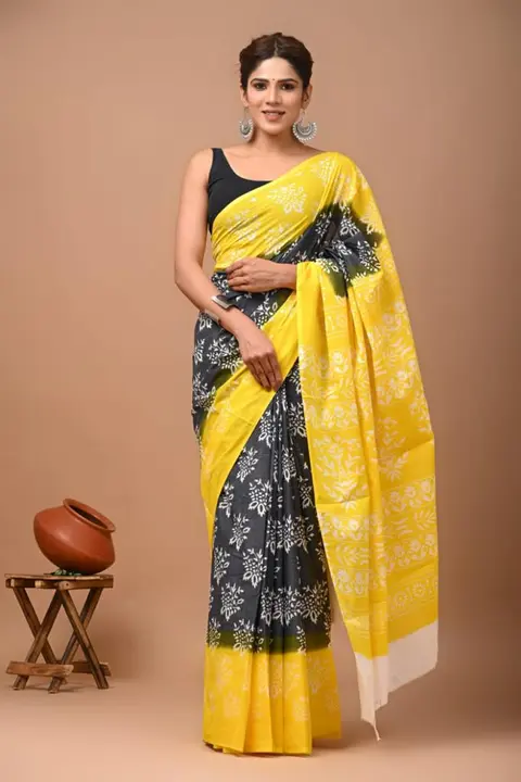 Hand block printed cotton mulmul saree uploaded by The print house  on 9/2/2023