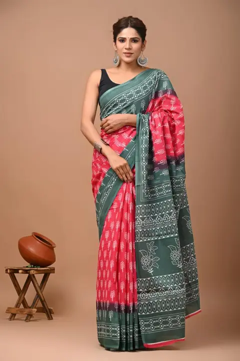 Hand block printed cotton mulmul saree uploaded by The print house  on 9/2/2023
