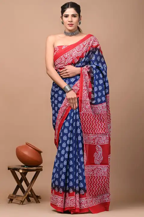 Hand block printed cotton mulmul saree  uploaded by business on 9/2/2023