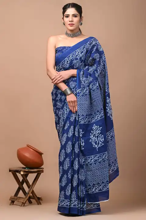 Hand block printed cotton mulmul saree  uploaded by The print house  on 9/2/2023