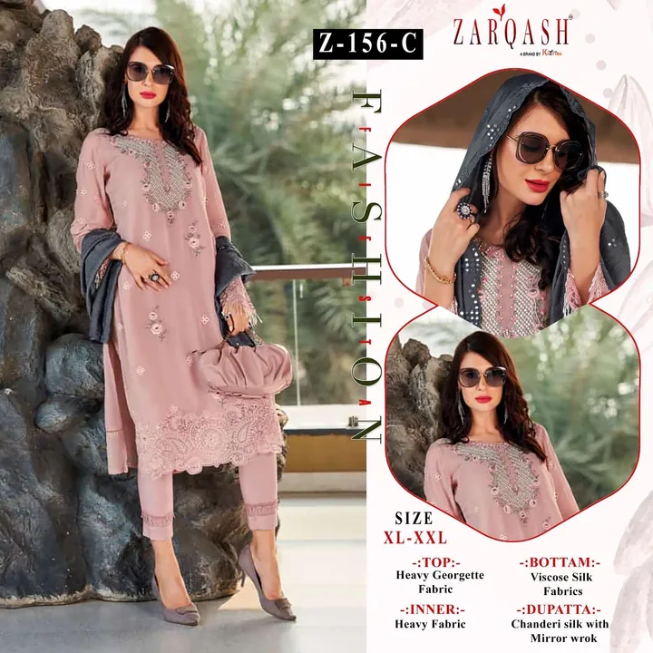 *ZARQASH READYMADE Collection*

*D.no :- Z 156 ( 3 colour )*

*Fabric Details*

*Top :- Fox Georgett uploaded by business on 9/2/2023