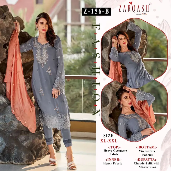 *ZARQASH READYMADE Collection*

*D.no :- Z 156 ( 3 colour )*

*Fabric Details*

*Top :- Fox Georgett uploaded by Ayush fashion on 9/2/2023
