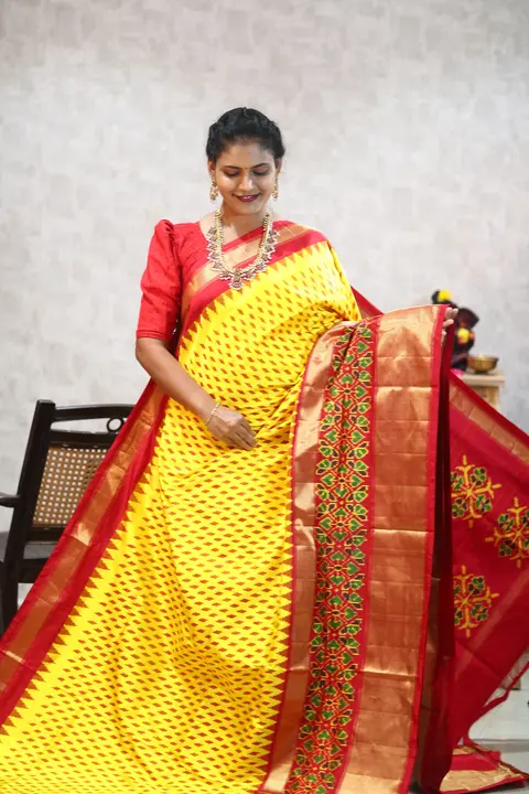 Pochampally ikkat silk sarees with contrast plane blouse uploaded by business on 9/3/2023