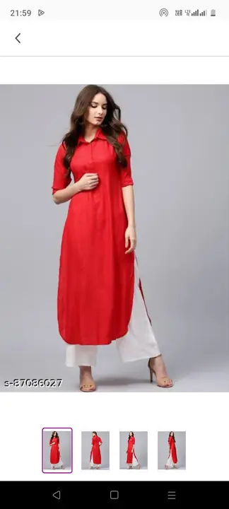 Post image I want 1 pieces of Women's red solid straight kurtis at a total order value of 180. I am looking for Fabric Rayon same to same product chahiye . Please send me price if you have this available.