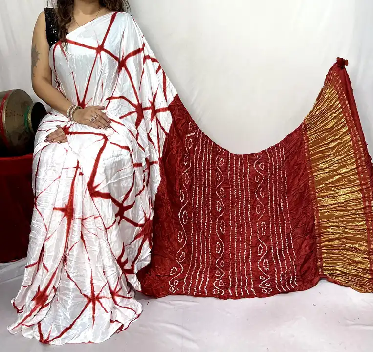 Modal silk bandhani & clamp dyeing saree uploaded by business on 9/4/2023