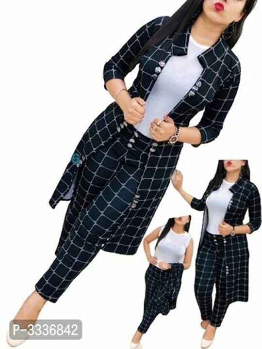 Blended Checked Co-ordinate Two piece Dress with Shrug uploaded by business on 3/20/2021