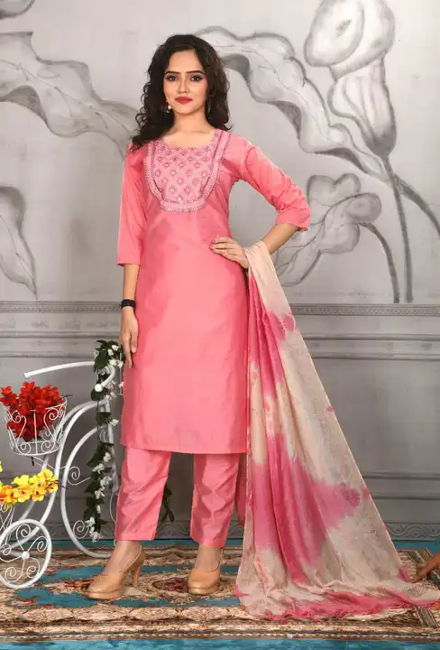 Exclusive Designer Kurta set with dupatta in Chanderi Silk uploaded by Utsav Kurti House on 9/5/2023